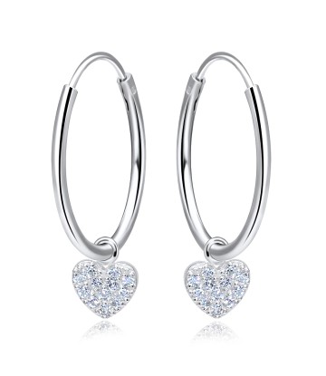 Heart with CZ Stone Silver Hoop Earring HO-1643